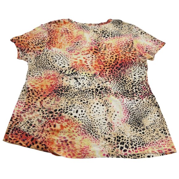 Chicos Women’s V-Neck Animal Print Top Size 3 Beige/Orange XL short sleeves - Picture 4 of 4